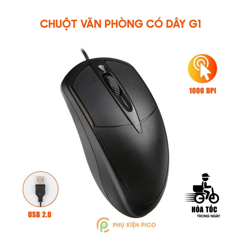 Chuột máy tính laptop có dây văn phòng G1 1000 DPI USB giá rẻ phù hợp cho học sinh sinh viên nhân viên văn phòng