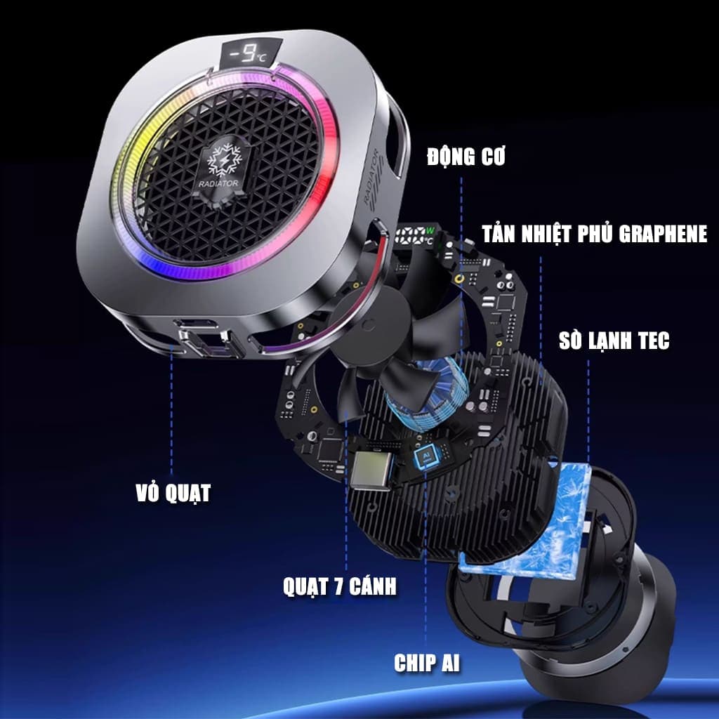 Quạt tản nhiệt điện thoại sò lạnh cao cấp TH16 Pro AI 24W kiểm soát nhiệt thông minh AI Led RGB làm lạnh không tụt FPS khi chơi game PUBG - 11