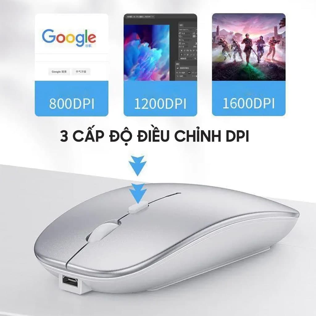 Chuột không dây Bluetooth Wireless 2.4G im lặng siêu mỏng pin sạc có đèn LED dùng làm việc chơi game văn phòng - 6