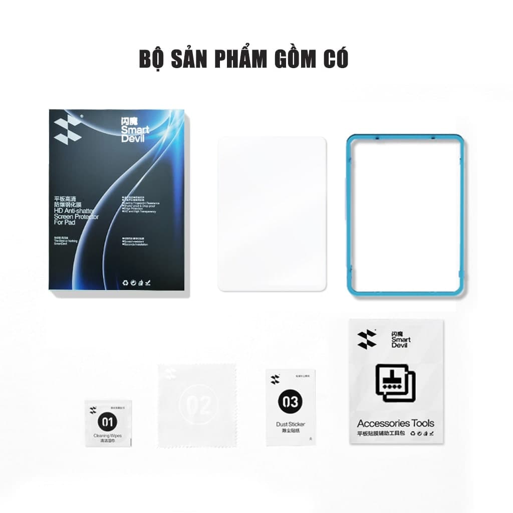 Kính cường lực Oneplus Pad 2 Pro full màn hình chính hãng Smart Devil có khung hỗ trợ dán - 2