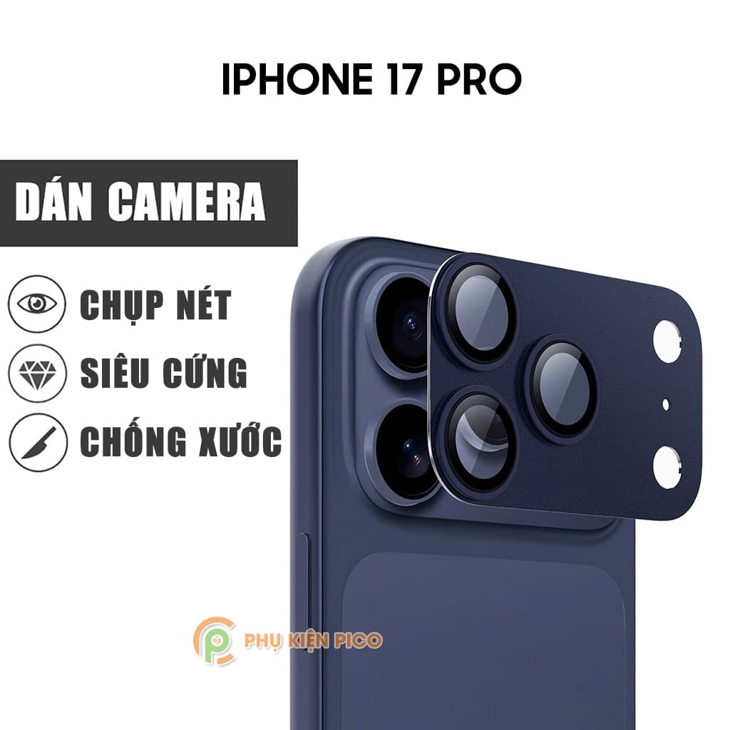 Dán camera Iphone 17 Pro khung nhôm kèm kính cường lực chống trầy xước va đập bảo vệ camera