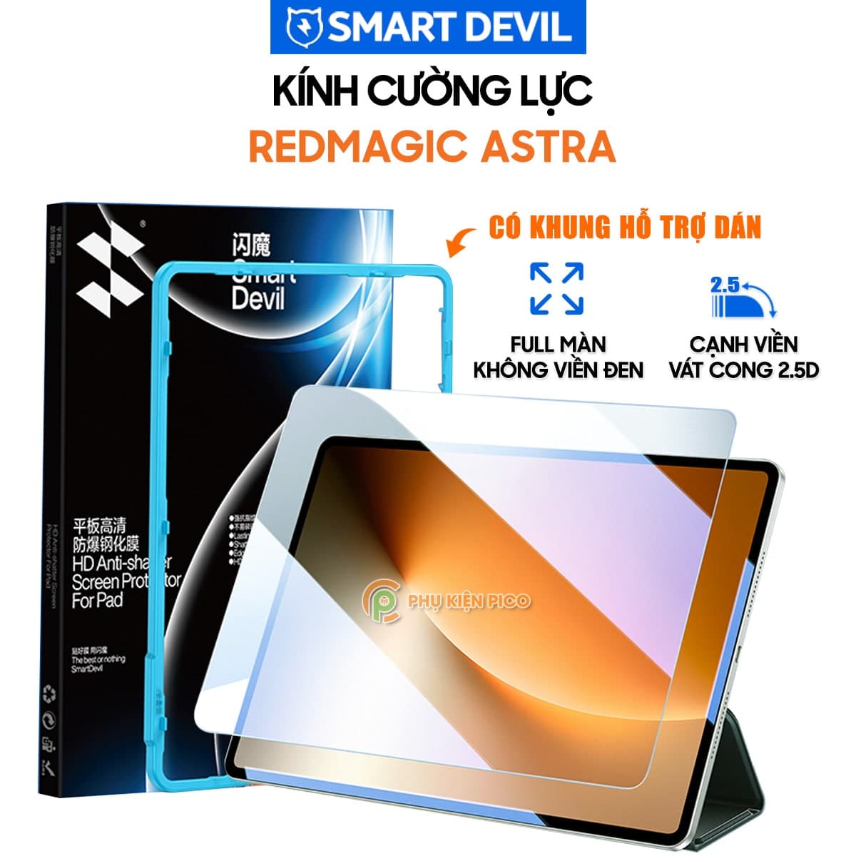 Kính cường lực Redmagic Astra full màn hình hãng Smart Devil có khung hỗ trợ dán
