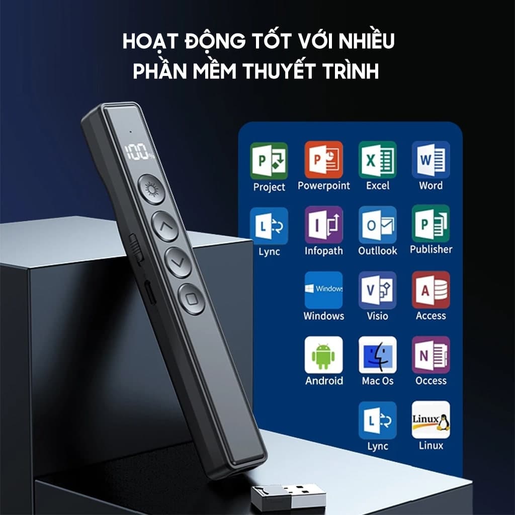 Bút trình chiếu S16 Pro bút thuyết trình Powerpoint Laser điều khiển từ xa 100M kết nối USB pin sạc có màn hình hiển thị - 5