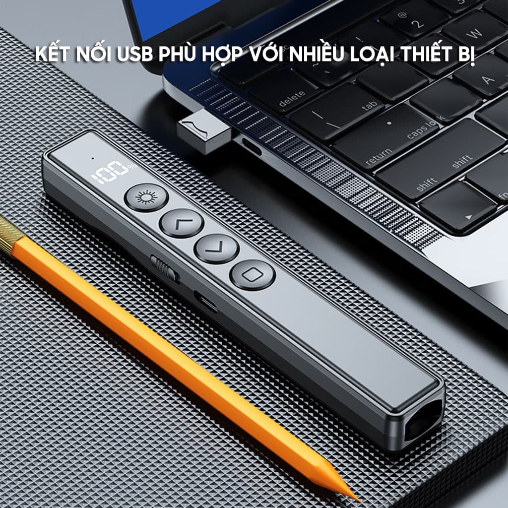 Bút trình chiếu S16 Pro bút thuyết trình Powerpoint Laser điều khiển từ xa 100M kết nối USB pin sạc có màn hình hiển thị - 6