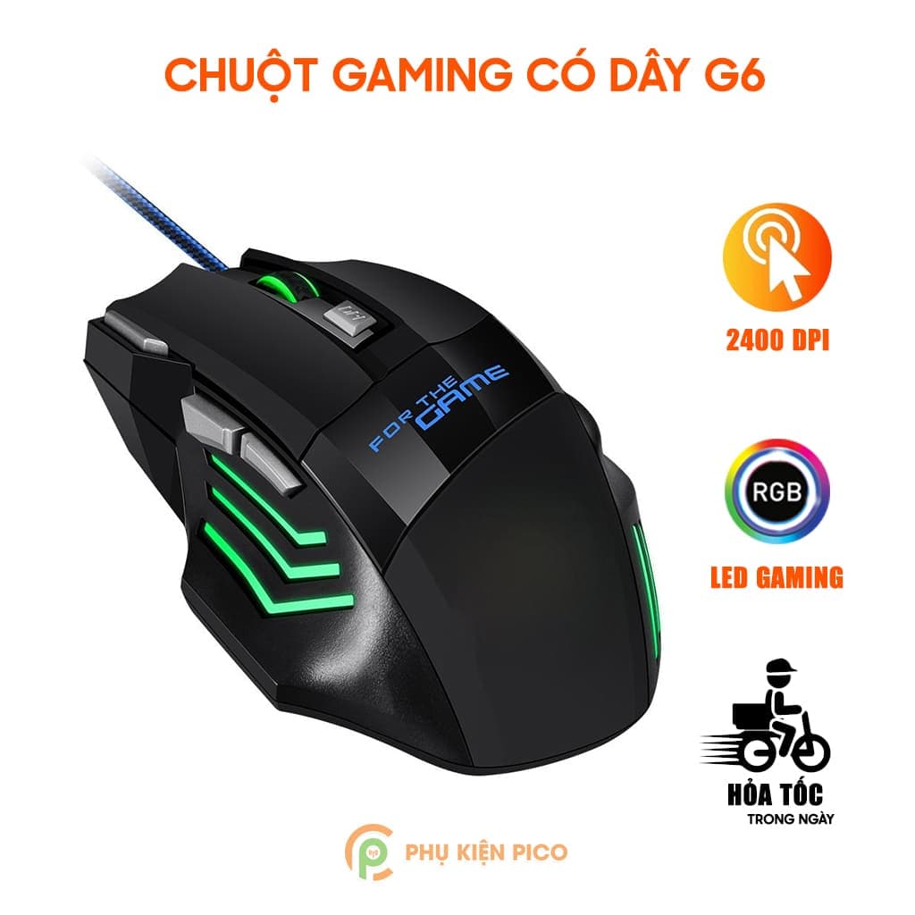 Chuột có dây Gaming G6 2400 DPI Led RGB đổi màu 7 nút bấm dây bọc dù chắc chắn chuột máy tính văn phòng chơi game giá rẻ