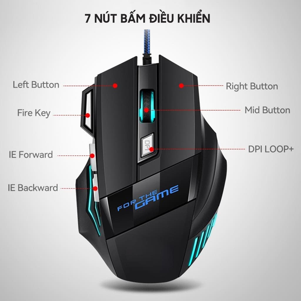 Chuột có dây Gaming G6 2400 DPI Led RGB đổi màu 7 nút bấm dây bọc dù chắc chắn chuột máy tính văn phòng chơi game giá rẻ - 5