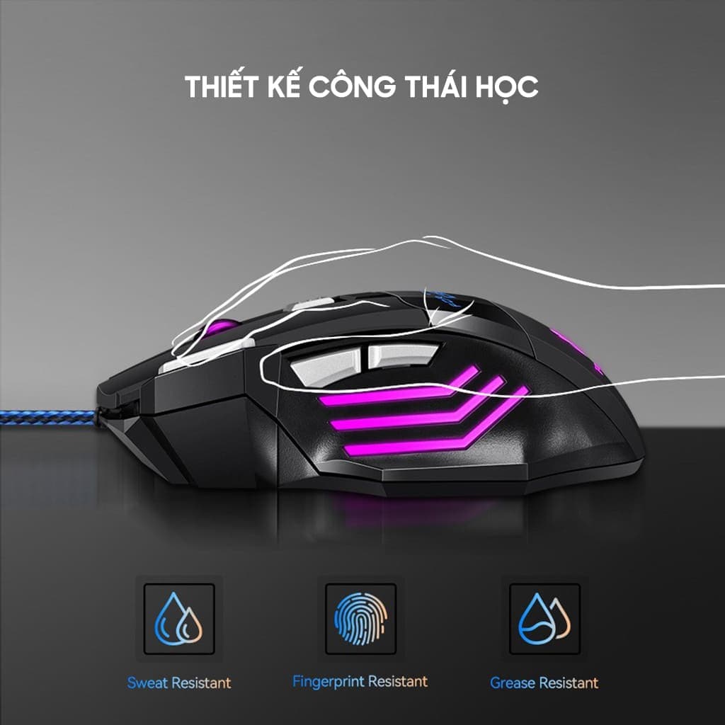 Chuột có dây Gaming G6 2400 DPI Led RGB đổi màu 7 nút bấm dây bọc dù chắc chắn chuột máy tính văn phòng chơi game giá rẻ - 6