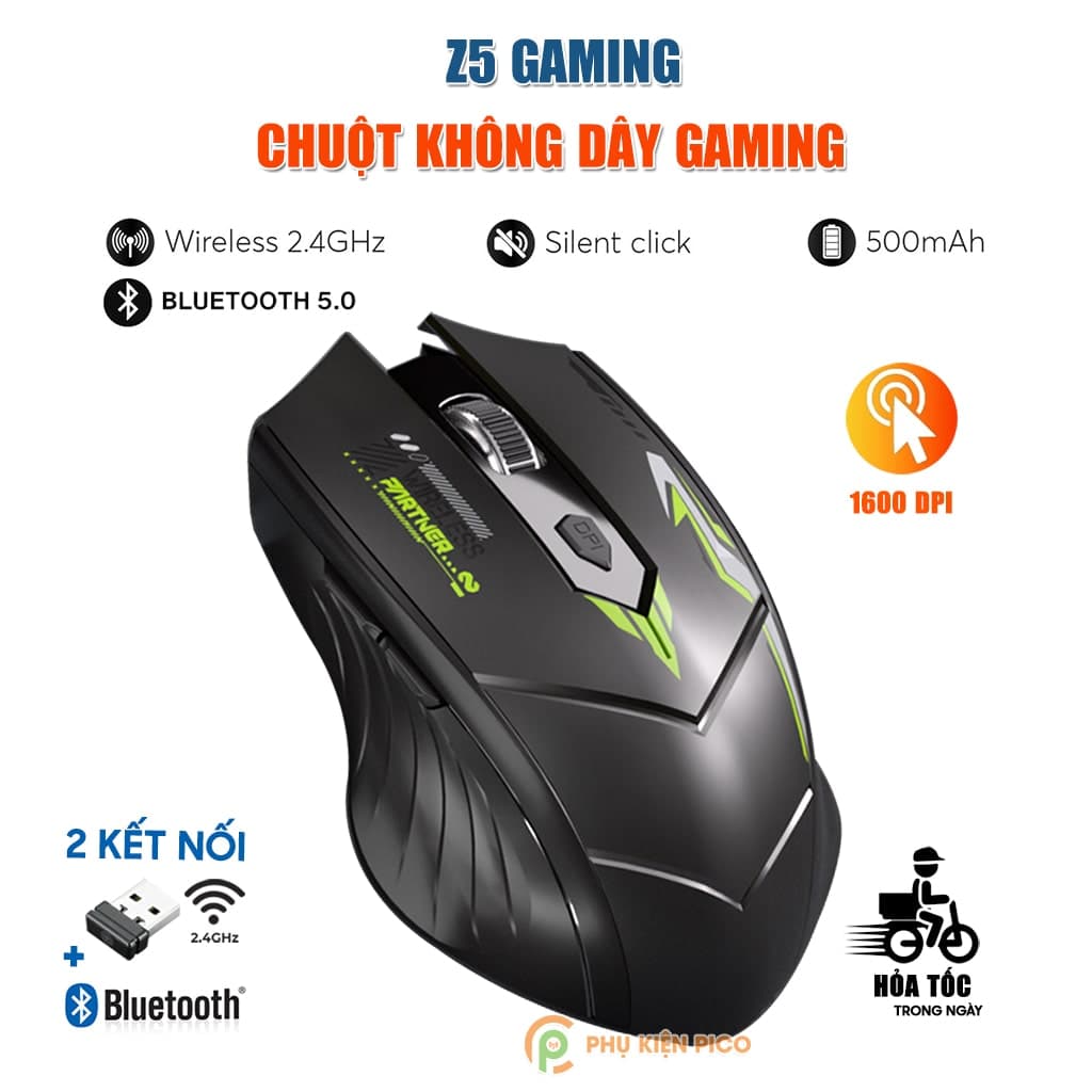 Chuột không dây Bluetooth Wireless 2.4G Z5 Gaming pin sạc 500mAh 6 nút bấm dùng chơi game làm việc máy tính văn phòng