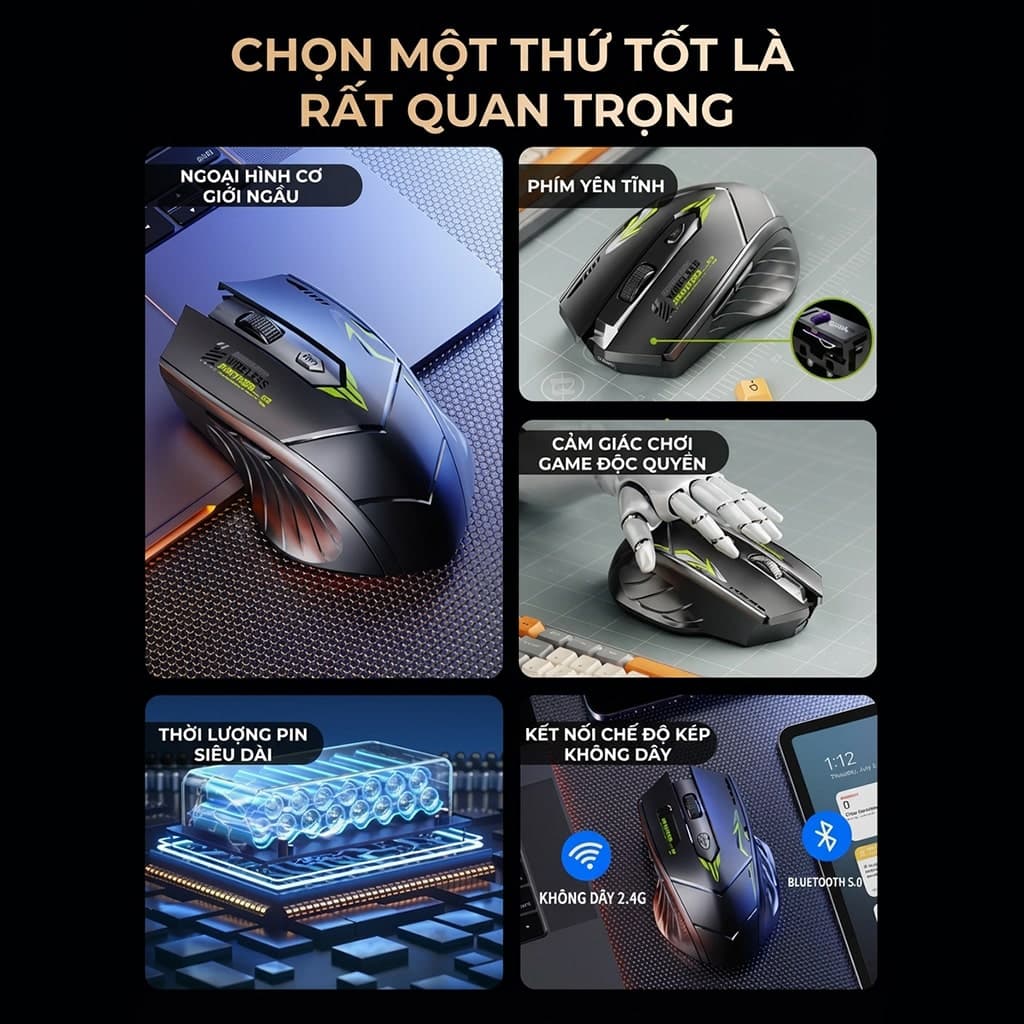 Chuột không dây Bluetooth Wireless 2.4G Z5 Gaming pin sạc 500mAh 6 nút bấm dùng chơi game làm việc máy tính văn phòng - 3