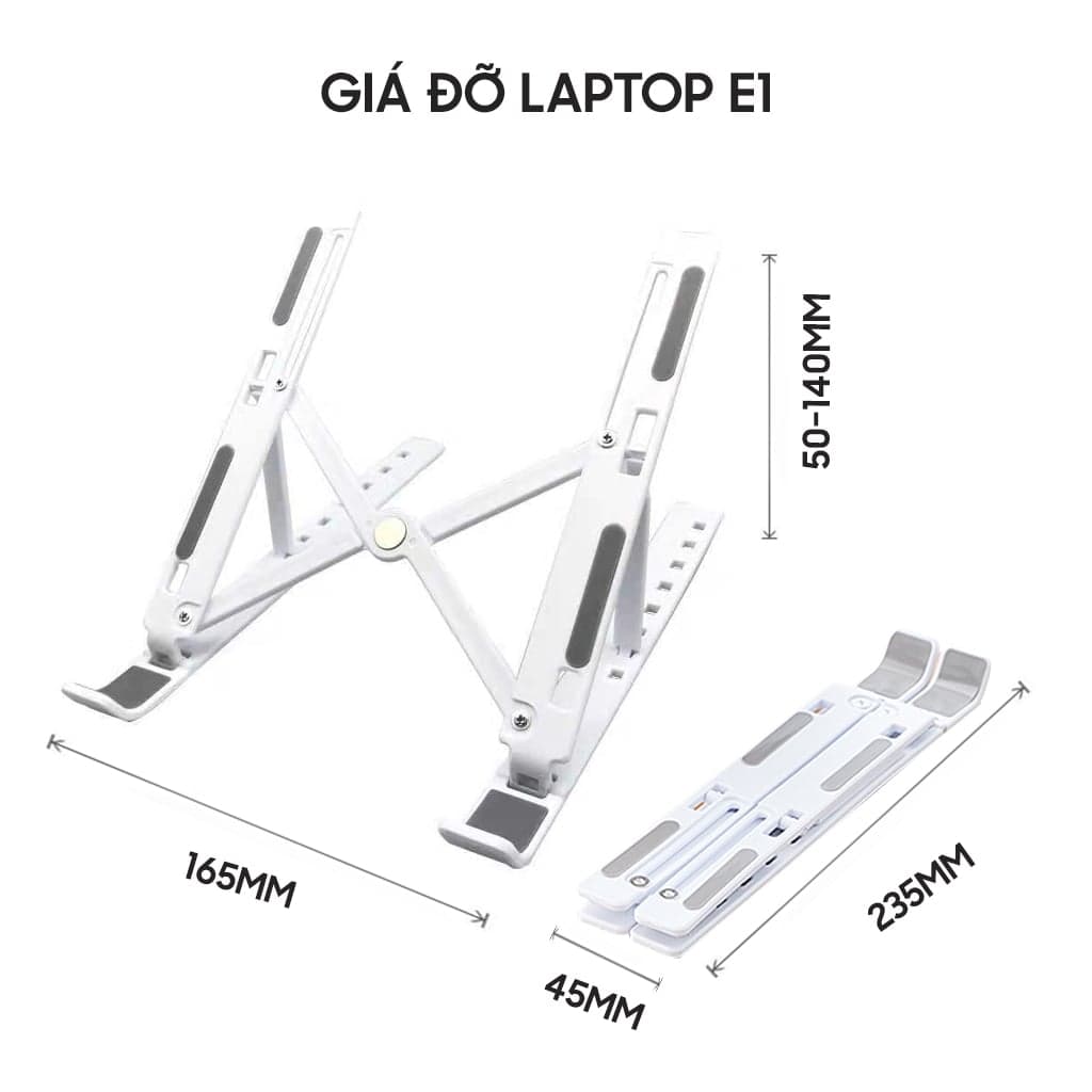 Giá đỡ tản nhiệt laptop Ipad E1 bằng nhựa gấp gọn đế tản nhiệt 8 nấc điều chỉnh độ cao giá rẻ màu bạc - 10