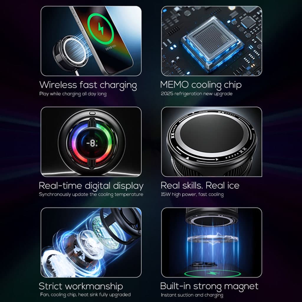 Quạt tản nhiệt điện thoại sò lạnh Memo CX19 có sạc không dây màn hình hiển thị nhiệt độ đèn Led Gaming thế hệ mới - 4