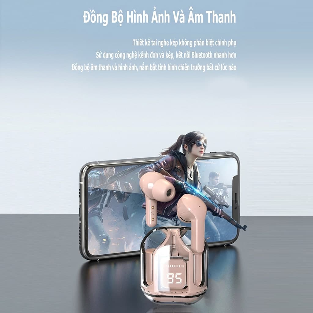 Tai nghe không dây nhét tai giảm tiếng ồn trong suốt W3 Max Bluetooth 5.3 mới có màn hình kỹ thuật số tích hợp và micro - 5