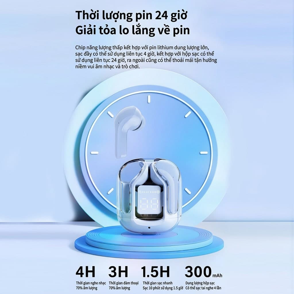 Tai nghe không dây nhét tai giảm tiếng ồn trong suốt W3 Max Bluetooth 5.3 mới có màn hình kỹ thuật số tích hợp và micro - 9