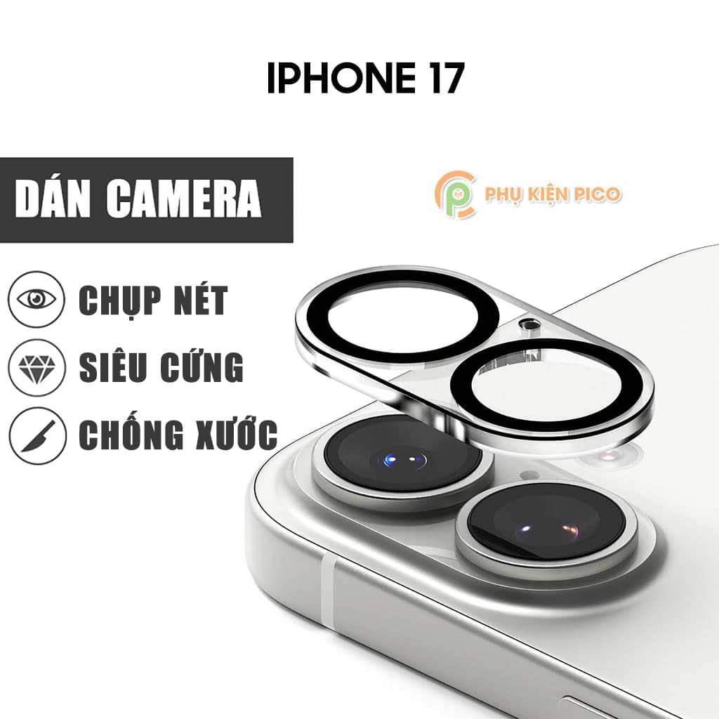 Dán cường lực camera Iphone 17 thấu kính nổi 3D độ cứng 9H trong suốt chống trầy xước va đập
