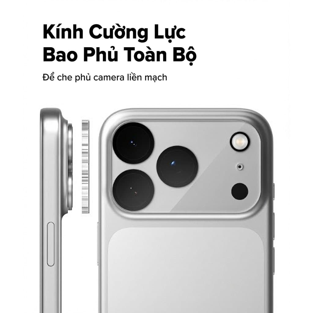Dán cường lực camera Iphone 17 Pro Max thấu kính nổi 3D độ cứng 9H trong suốt chống trầy xước va đập - 3