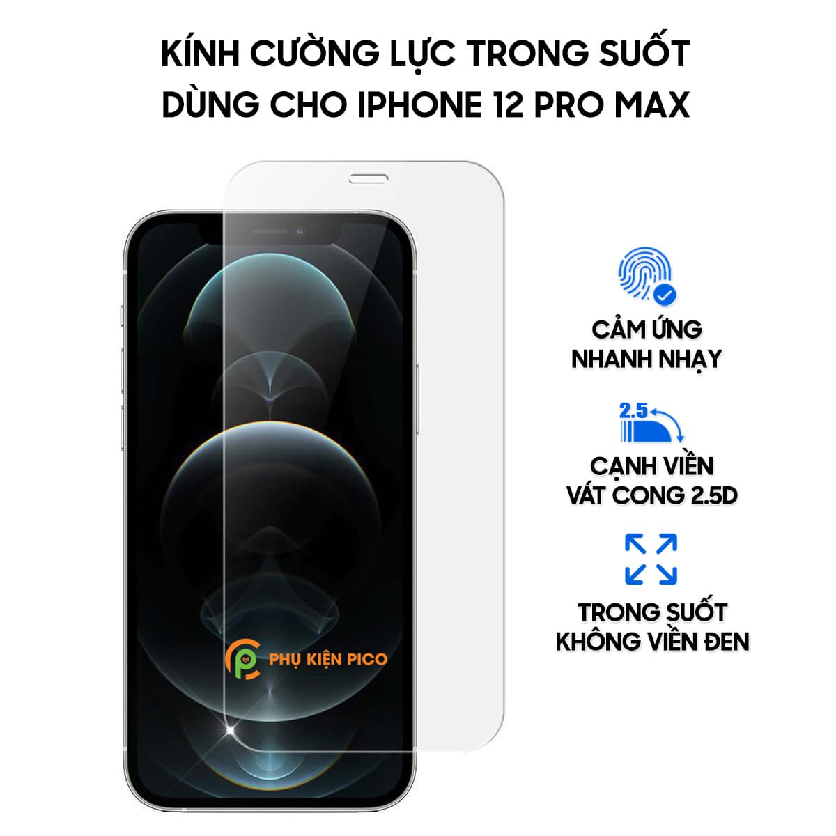 Kính cường lực dùng cho Iphone 12 Pro Max full màn hình trong suốt không viền đen chống trầy xước va đập