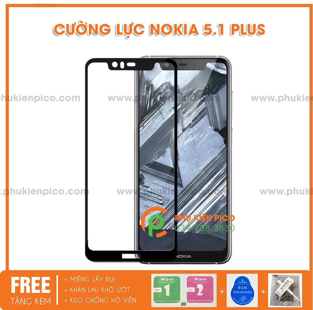 Kính cường lực Nokia 5.1 Plus 2018 full viền độ cứng 9H