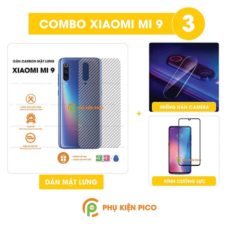 Combo cường lực, dán carbon và dán camera Xiaomi Mi 9