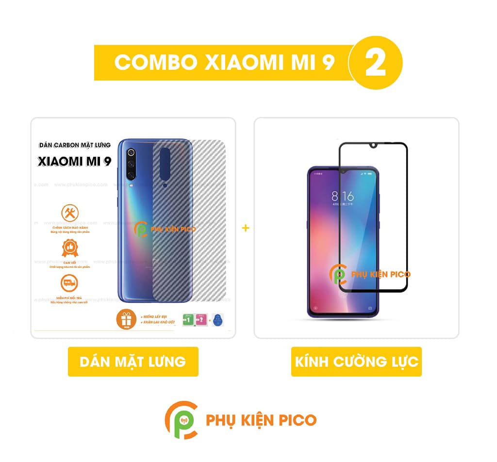 Combo cường lực và dán carbon mặt lưng Xiaomi Mi 9
