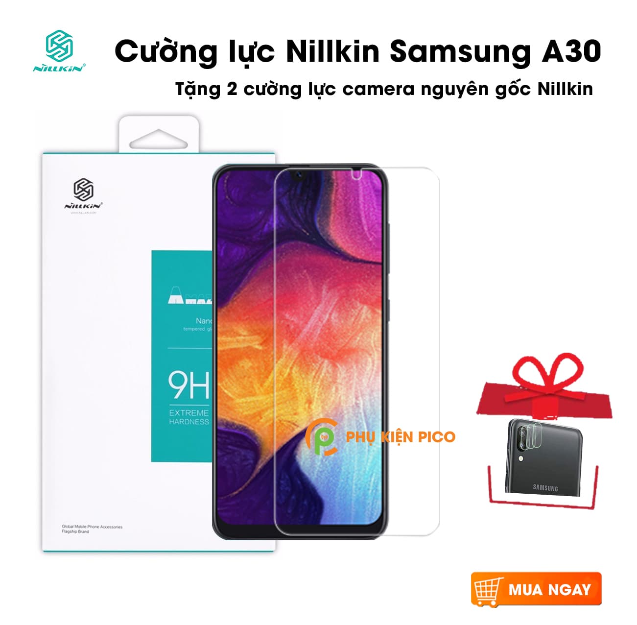 Cường lực Samsung Galaxy A30 trong suốt Nillkin Amazing H hàng nguyên tem