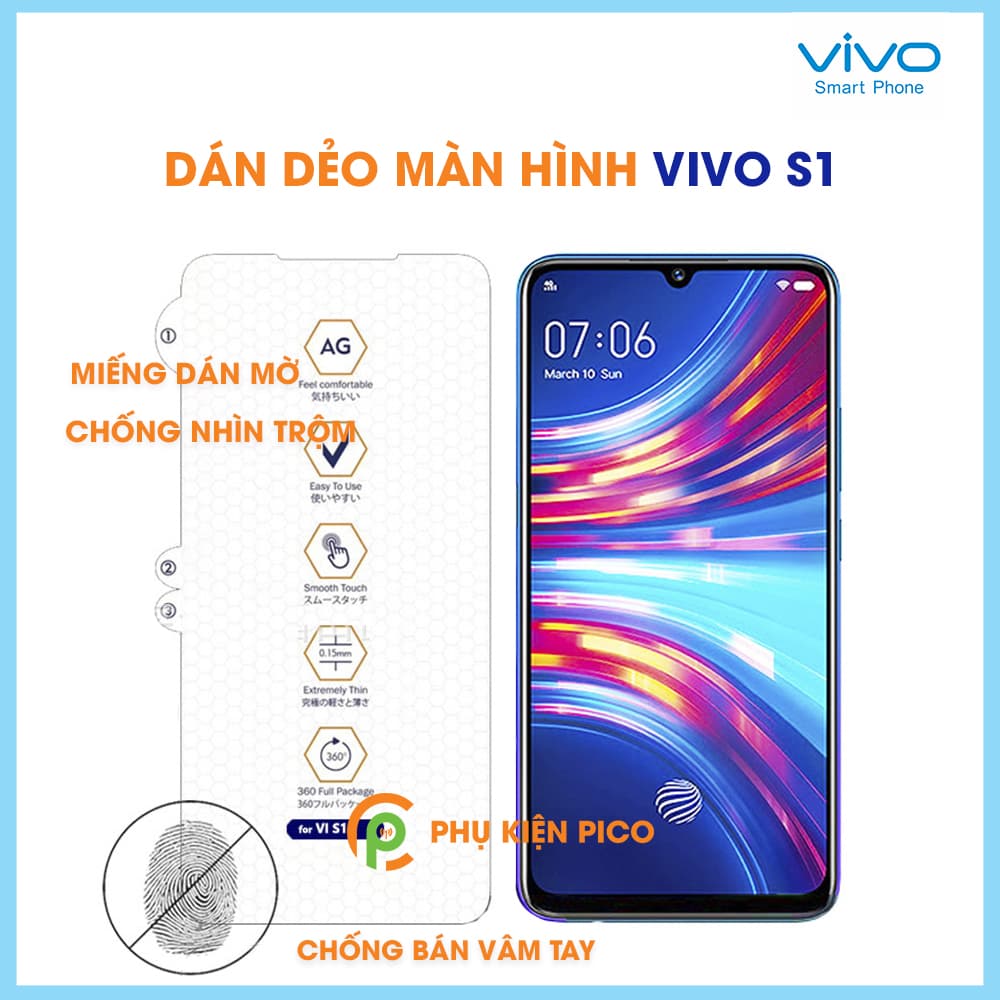 Dán màn hình Vivo S1 full viền vân mờ chống bám vân tay