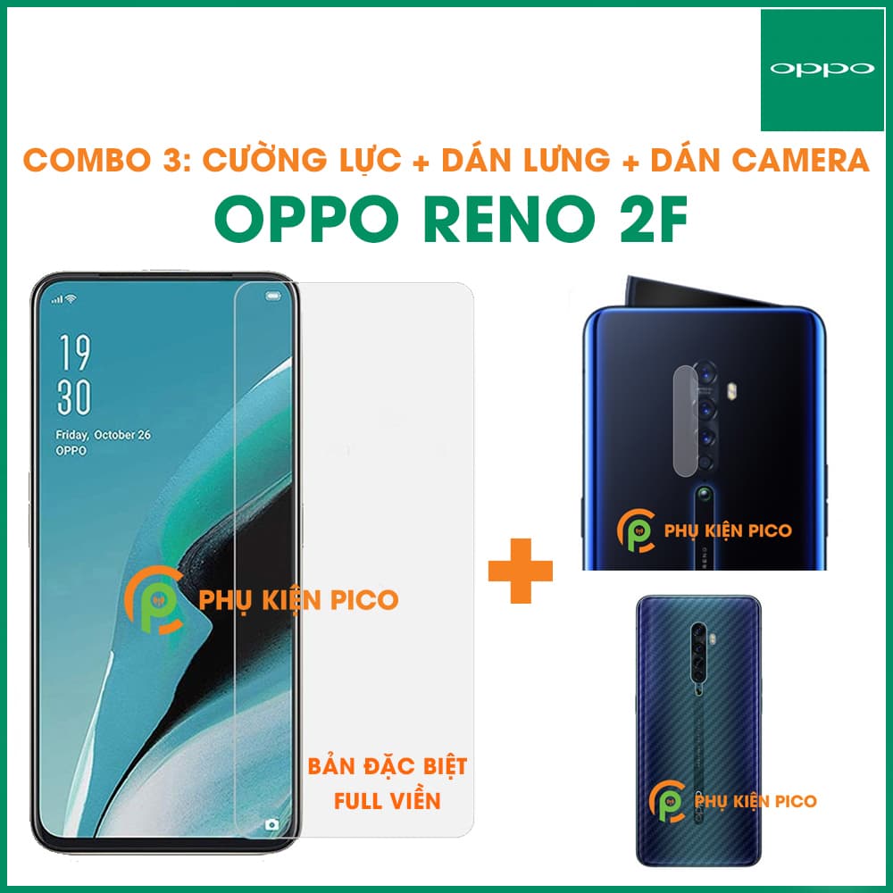 Combo kính cường lực dán camera dán lưng Oppo Reno 2F trong suốt