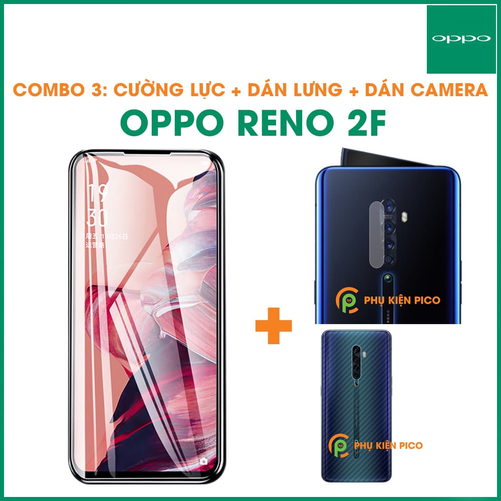 Combo kính cường lực dán camera dán lưng Oppo Reno 2F