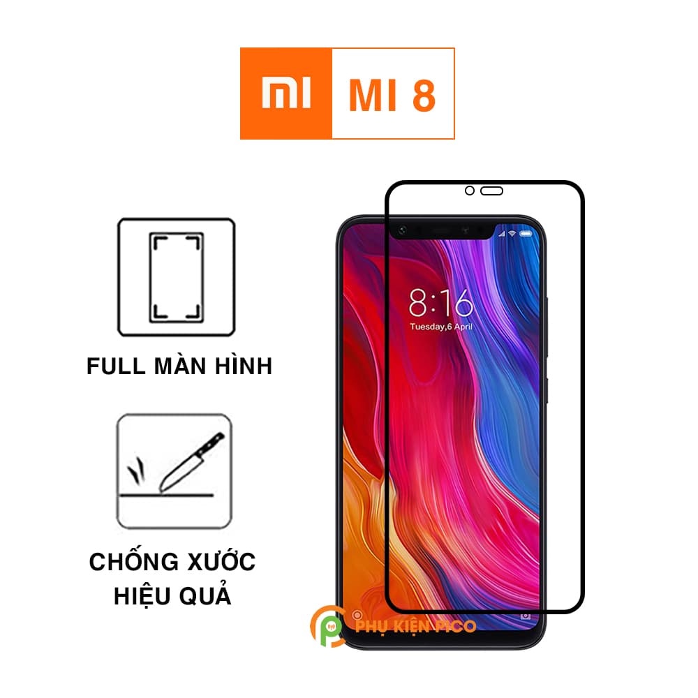 Kính cường lực Mi 8 full màn hình viền đen siêu mỏng độ cứng 9H