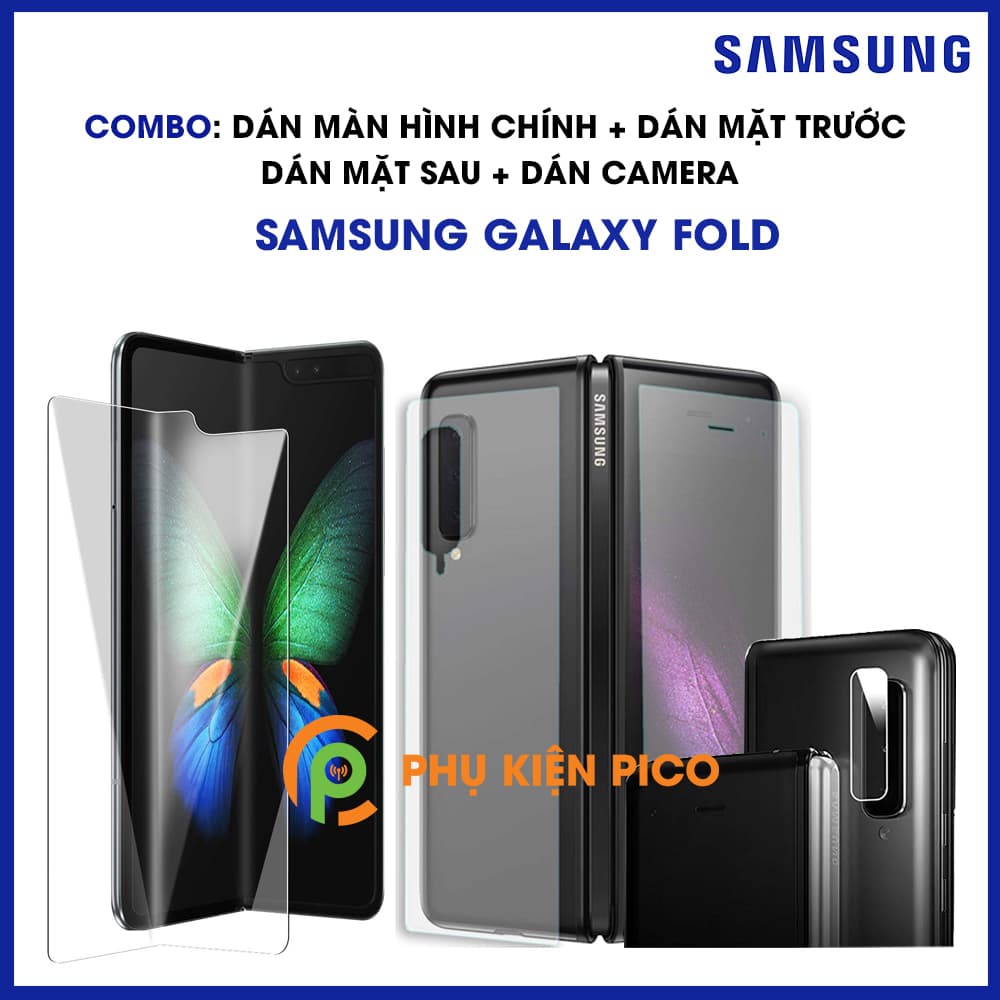 Dán màn hình Galaxy Fold màn chính và dán màn hình mặt trước và Dán lưng Galaxy Fold và Dán camera Galaxy Fold và dán bản lề - Combo4