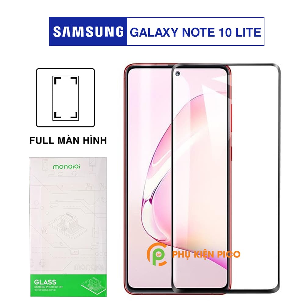 Kính cường lực Samsung Note 10 Lite full màn hình viền đen siêu mỏng Monqiqi