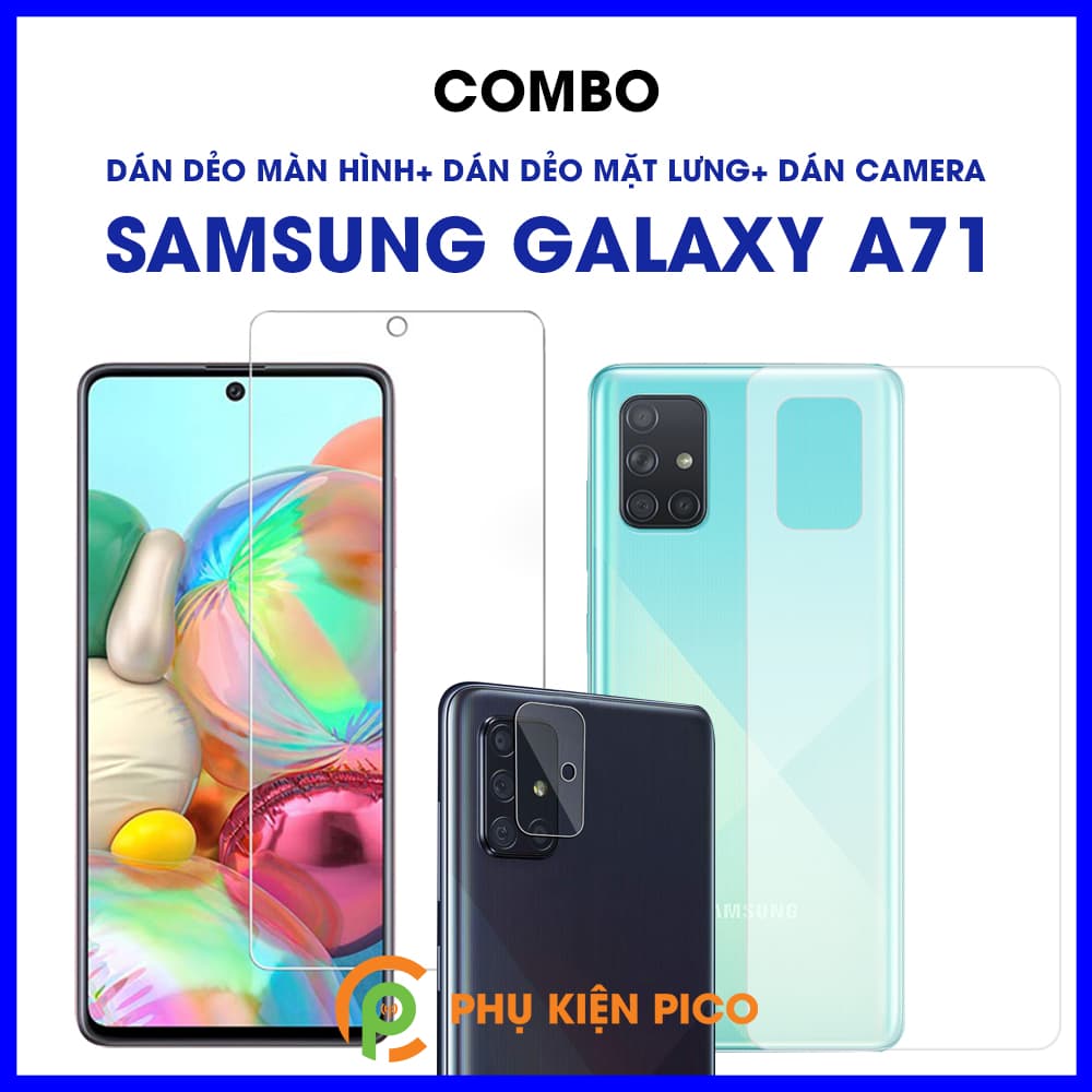 Dán màn hình, dán lưng và dán camera Samsung Galaxy A71 trong suốt - combo3