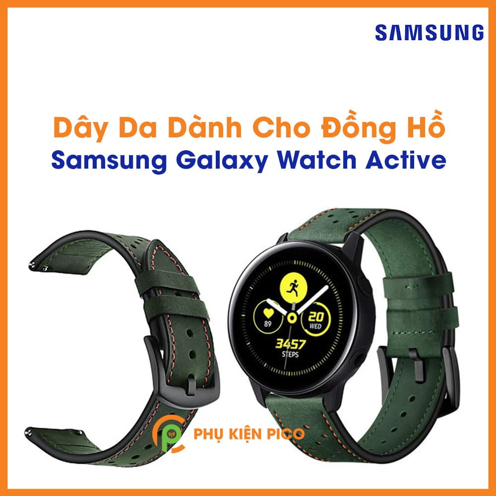 Dây da đồng hồ Samsung Galaxy Watch Active bản 20mm màu xanh