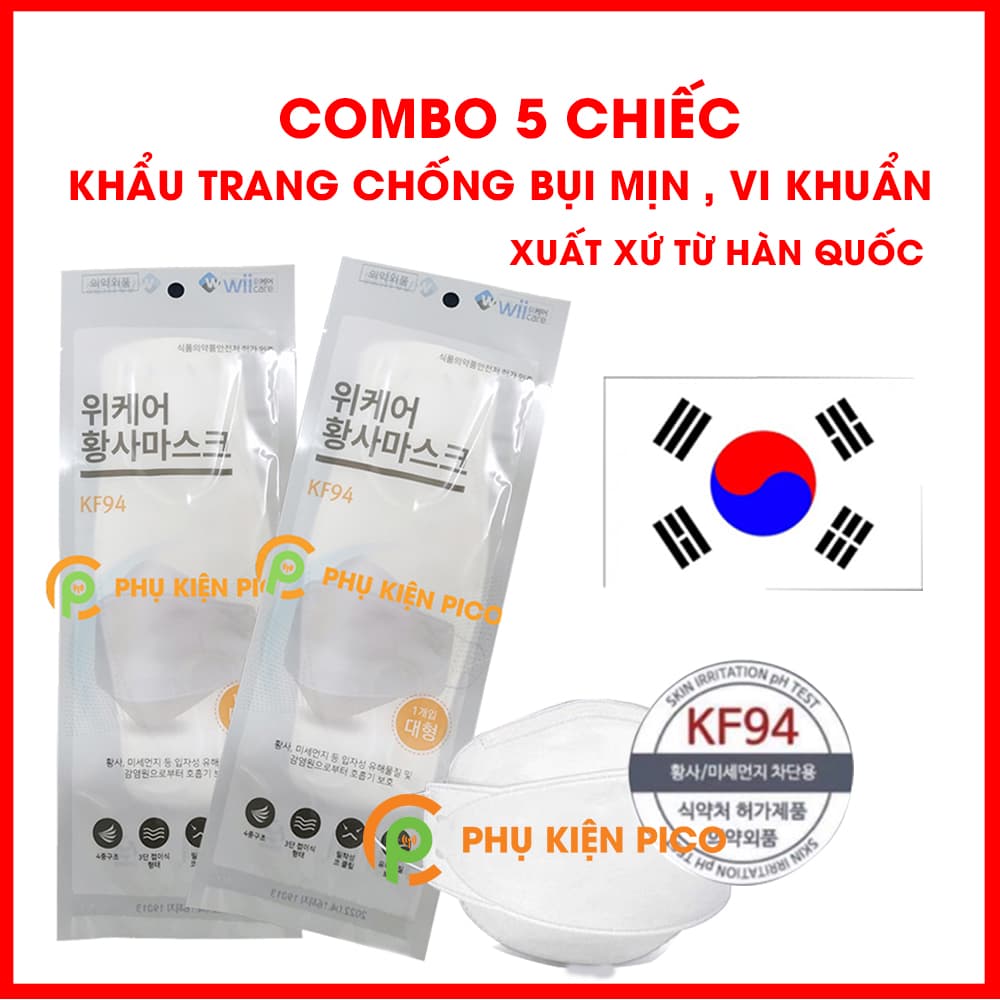 Khẩu trang kháng khuẩn chống bụi min KF94 Hàn Quốc combo 5 chiếc mã 2