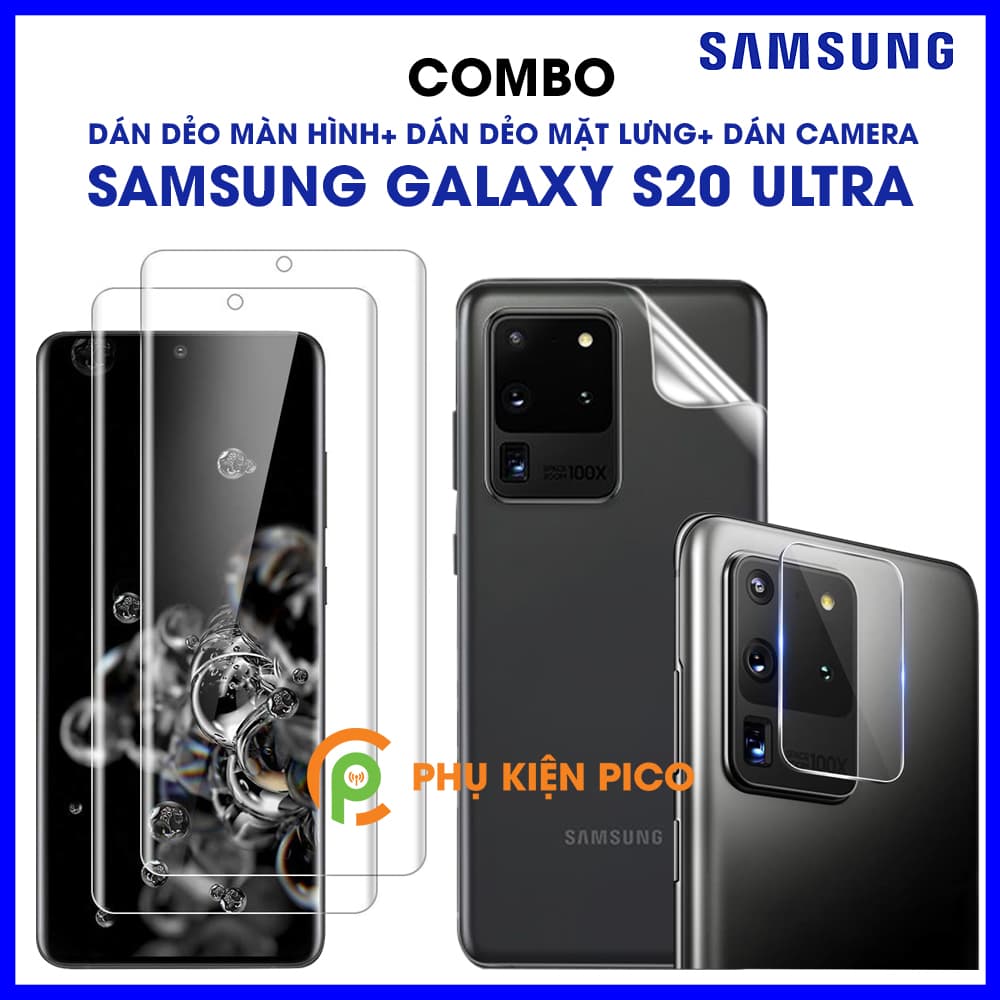 Dán màn hình, dán lưng và dán camera Samsung Galaxy S20 Ultra trong suốt - combo3