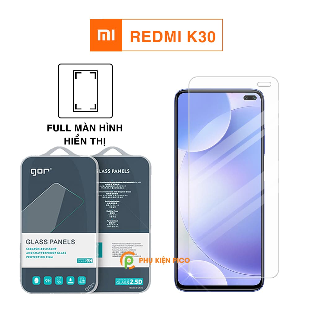 Kính cường lực Redmi K30 full màn hình khoét lỗ camera chính hãng Gor