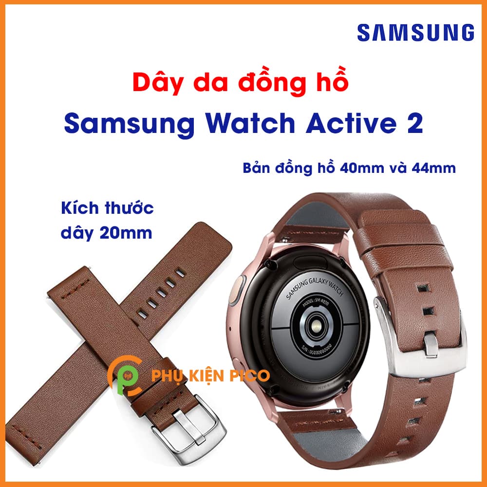 Dây da đồng hồ Samsung Watch Active 2 bản 40/44mm vân mịn dây 20mm
