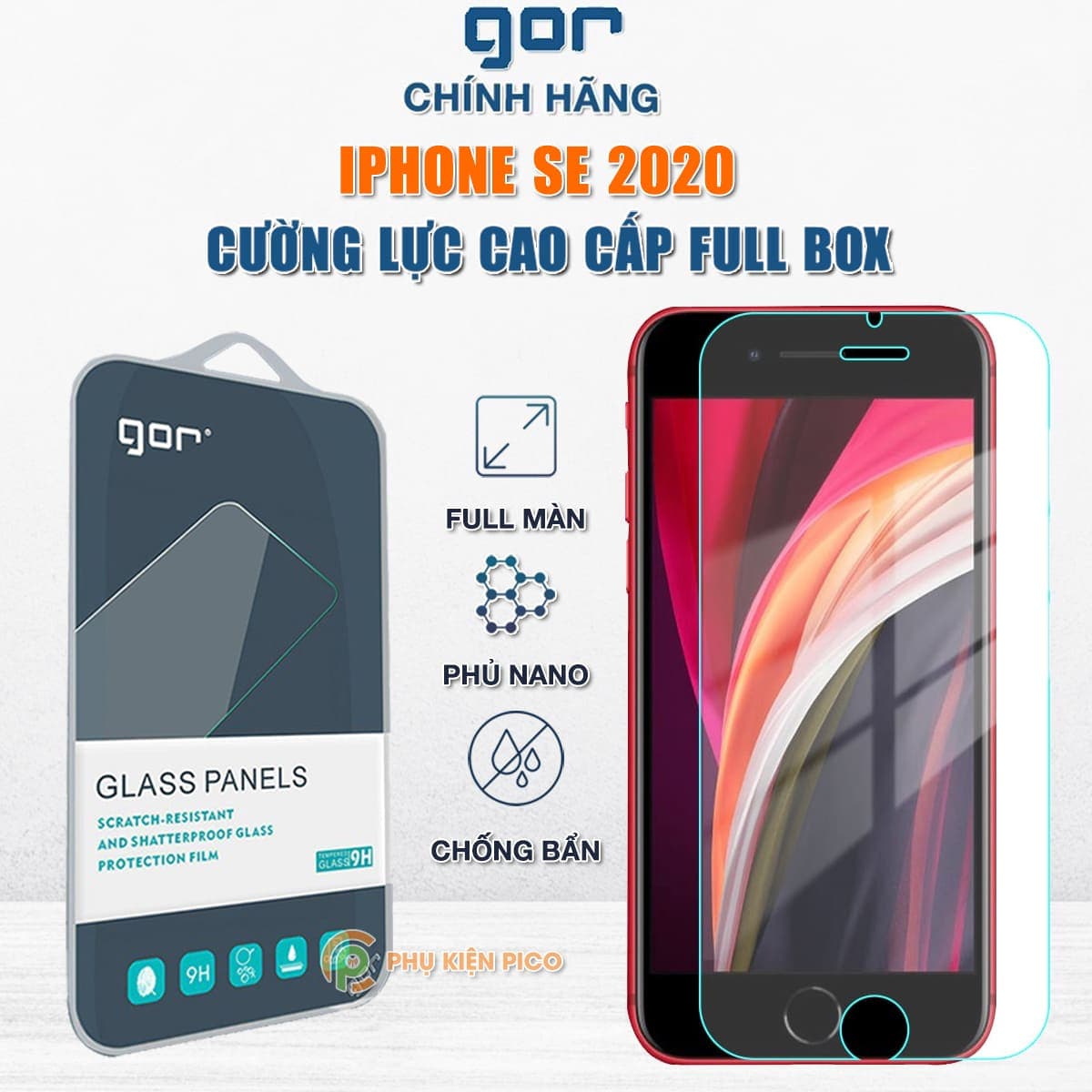 Kính cường lực Iphone SE 2020 chính hãng Gor trong suốt bộ 2 chiếc