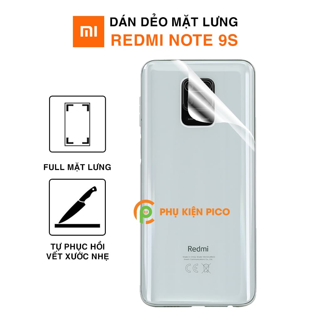 Dán lưng Xiaomi Redmi Note 9s full mặt lưng dẻo trong suốt