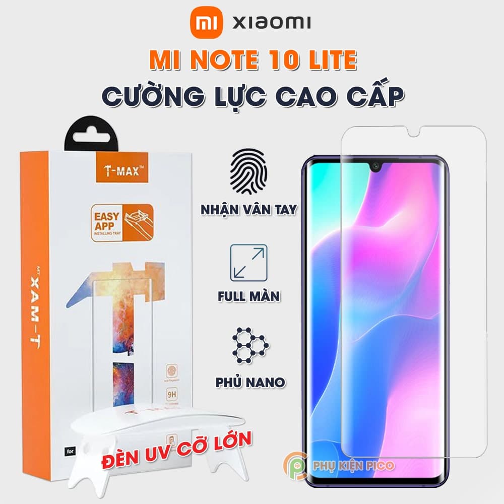 Kính cường lực Xiaomi Mi Note 10 Lite nhận vân tay màn hình đèn UV cỡ lớn T-Max