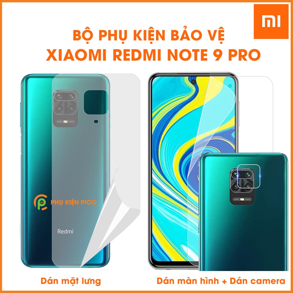 Dán màn hình Xiaomi Redmi Note 9 Pro và mặt lưng Redmi Note 9 Pro và dán camera Redmi Note 9 Pro - Combo3