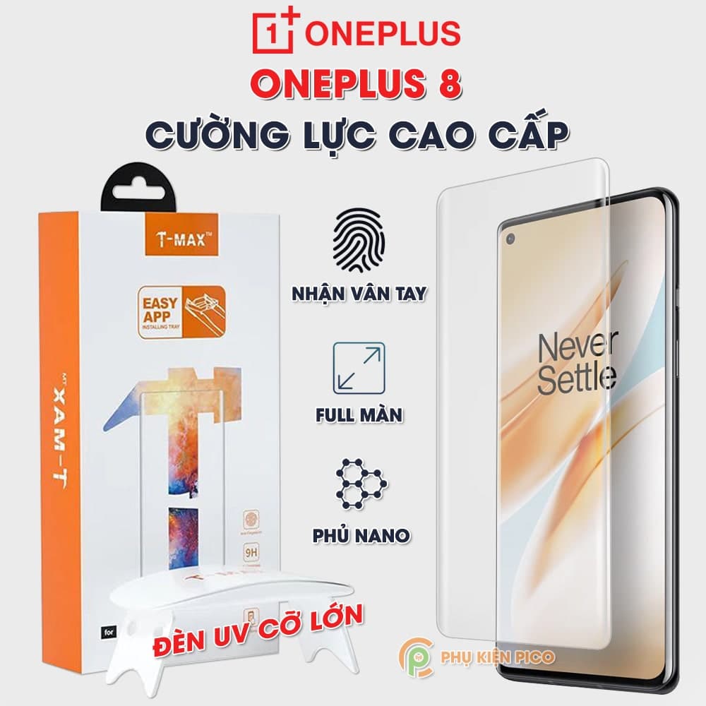 Kính cường lực Oneplus 8 keo UV chính hãng T-Max trong suốt