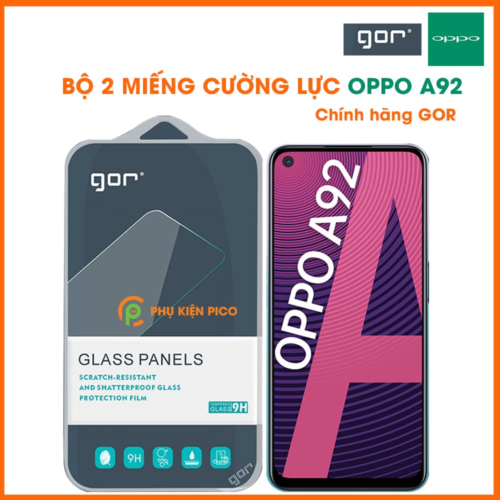 Kính cường lực Oppo A92 chính hãng Gor full màn hình bộ 2 cái