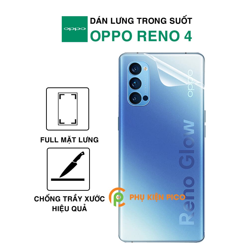 Dán lưng Reno 4 full mặt lưng trong suốt PPF tự phục hồi vết xước