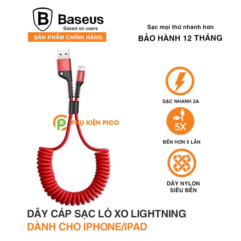 Dây cáp sạc lò xo Lightning dành cho iPhone iPad Baseus Fish Eye Spring Data Cable dây xoắn đàn hồi 1M