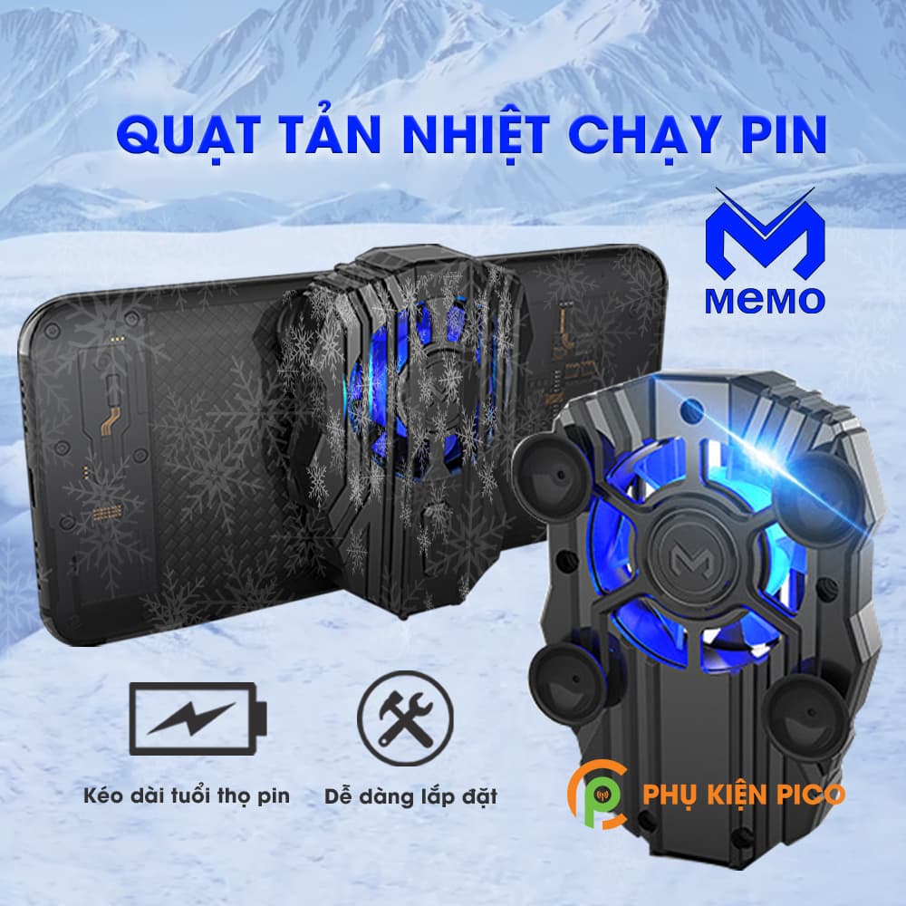 Quạt tản nhiệt điện thoại chạy pin, tốc độ quạt 6000 vòng/phút Memo FL01