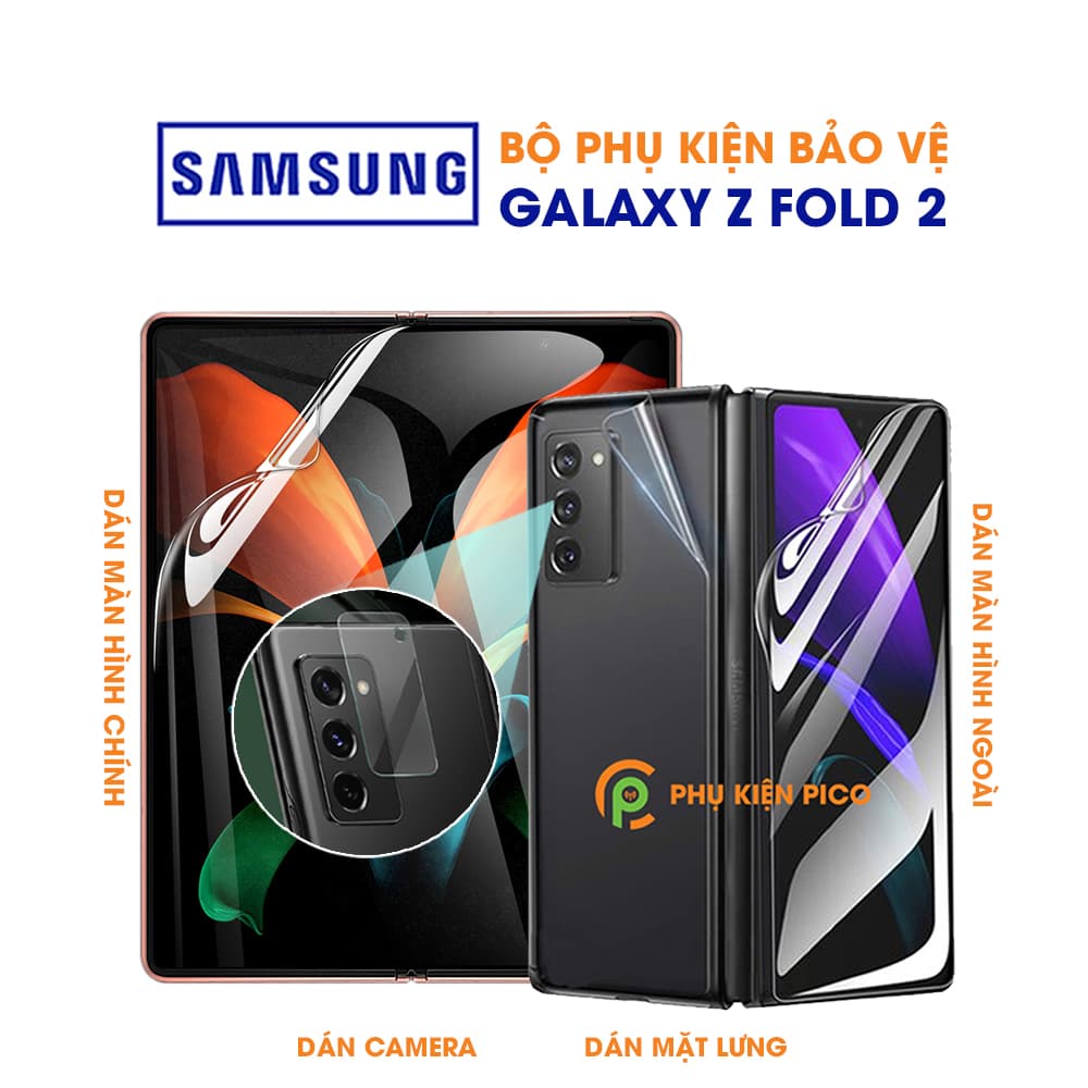 Dán màn hình chính Samsung Z Fold 2, màn hình ngoài, dán lưng trong suốt và dán camera Samsung Galaxy Z Fold 2 - Combo 4