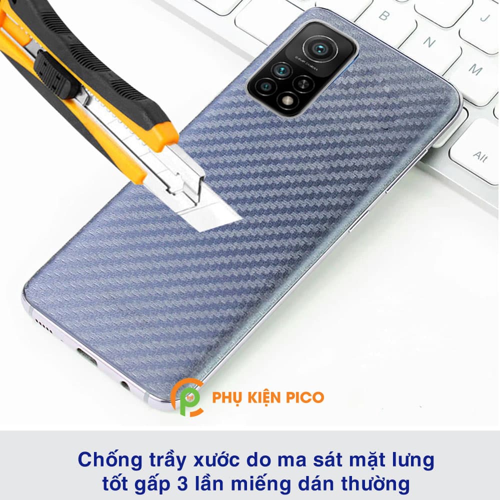 Dán lưng Mi 10T trong suốt nổi vân Carbon 3D tản nhiệt tốt - 4