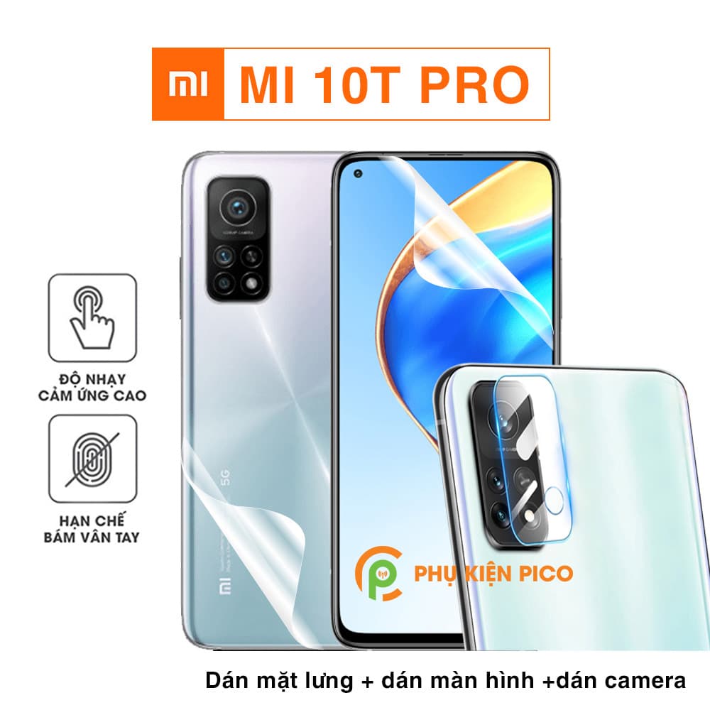 Dán màn hình Mi 10T Pro và Dán lưng Mi 10T Pro PPF cao cấp dẻo trong suốt và Cường lực camera Xiaomi Mi 10T Pro – Combo 3