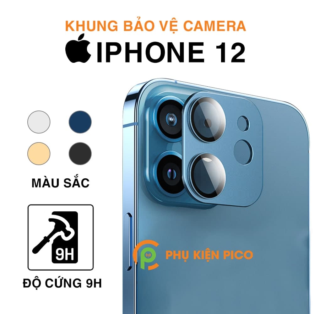 Khung nhôm bảo vệ camera Iphone 12 kèm kính cường lực nhiều màu