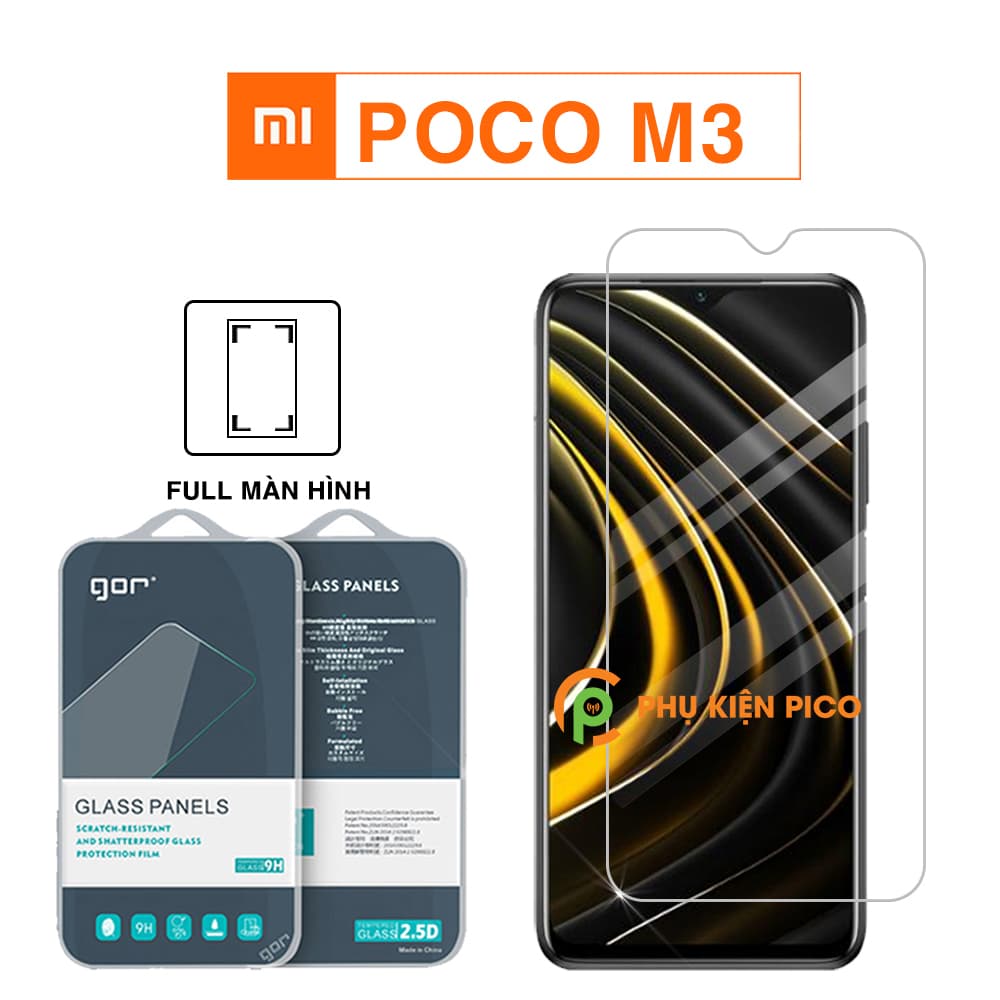Kính cường lực Poco M3 full màn hình chính hãng Gor dùng chung với mọi loại ốp lưng